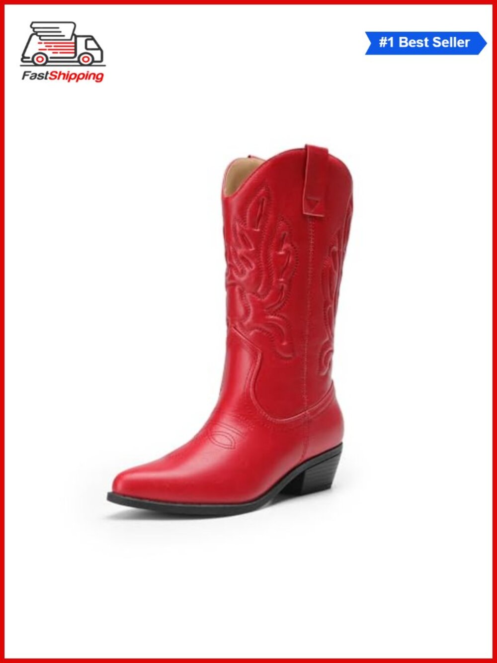 ✨ Women's Cowboy Cowgirl Mid Calf Boots Faux Leather Pointed Toe Western Pull On